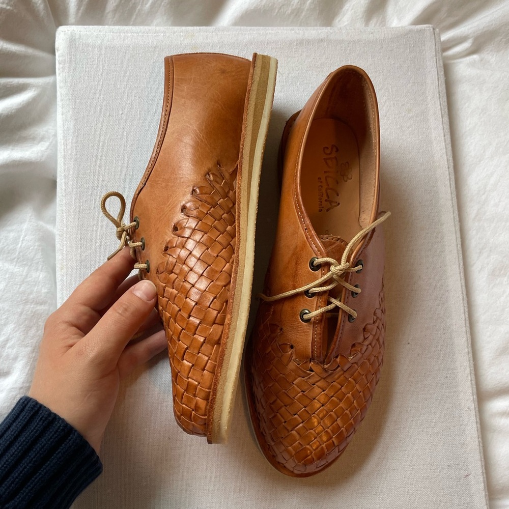Sbicca of California Brown Leather Woven Loafers Size 8 Oxford Style NWOT